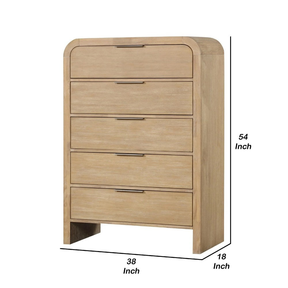 Rexa Tall Dresser Chest | 5 Drawer Finger Pulls | Natural Oak Brown BM341002