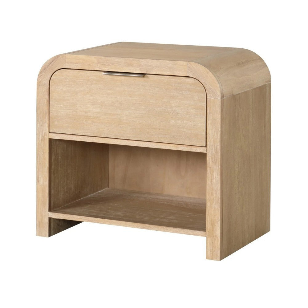 Rexa Nightstand w 1 Drawer | Metal Finger Pulls | Natural Oak Brown BM341003