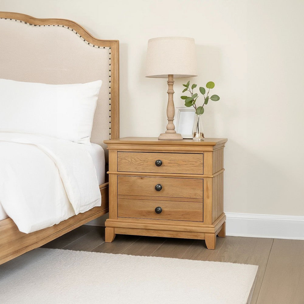 Lexa Nightstand w 3 Drawers | Farmhouse Natural Oak Brown BM341004