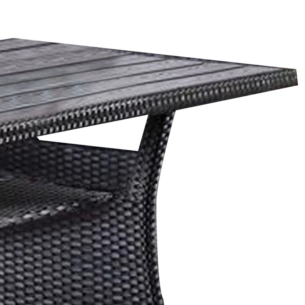 Maria Outdoor Dining Table | 57" Top w/ Shelf | Black Rattan Woven