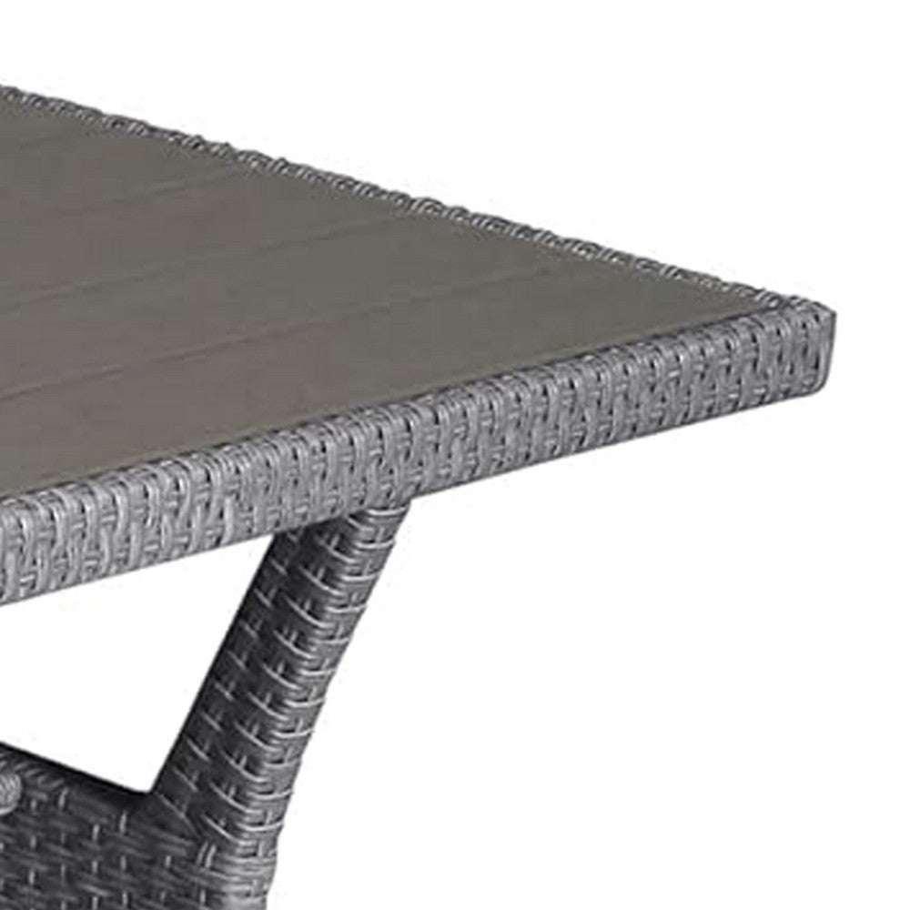 Maria Outdoor Dining Table | 57" Top w/ Shelf | Gray Rattan Woven