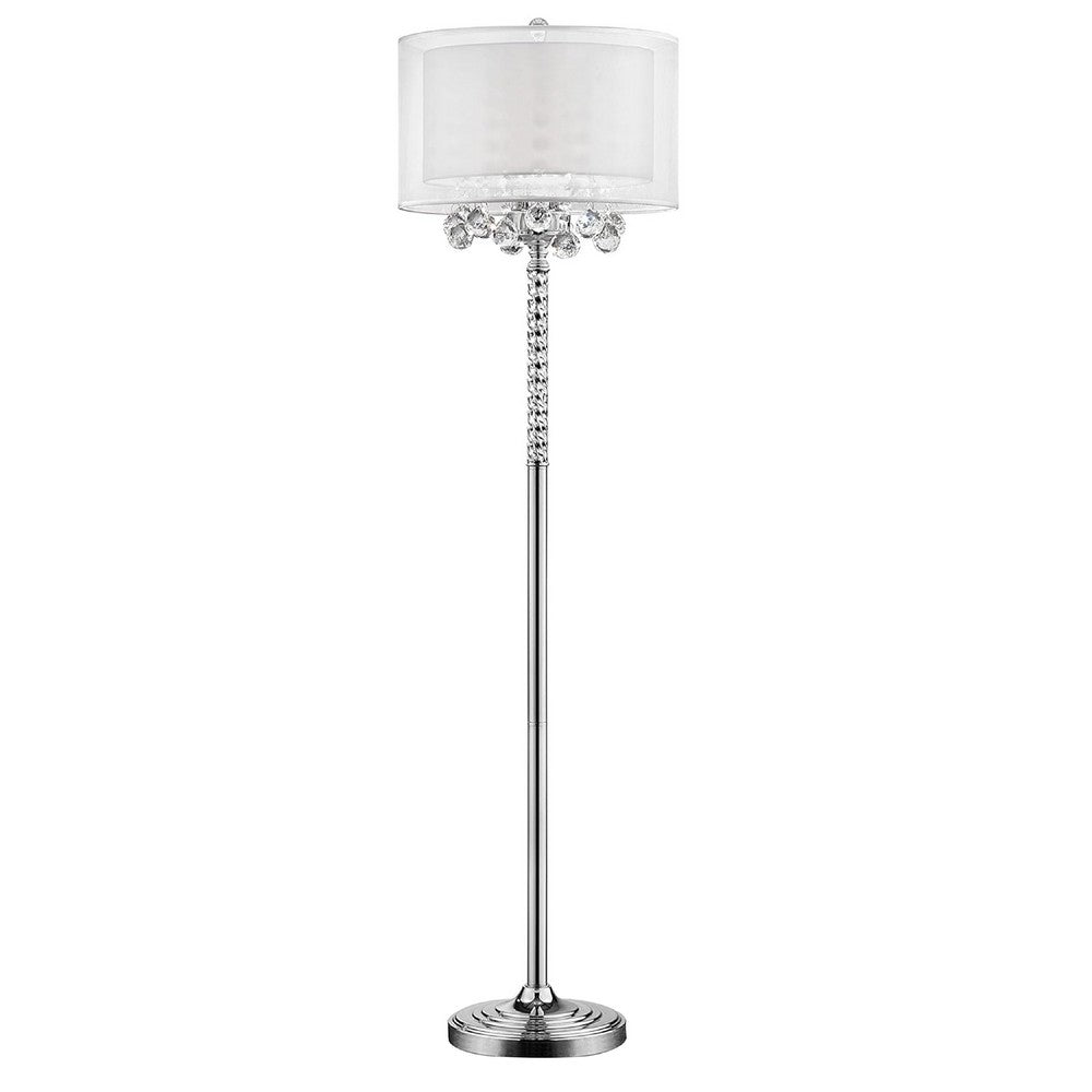 Fena Floor Lamp | Crystal Accent Drum Shade | 62" Chrome Metal Base