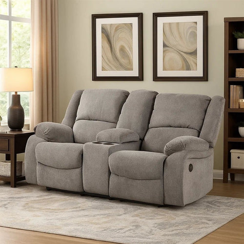 Cem Manual Reclining Loveseat | Pillow Tufted | Mocha Gray Chenille