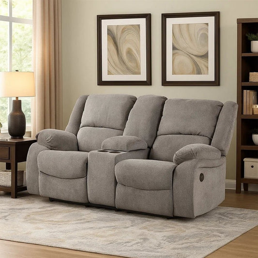 Cem Manual Reclining Loveseat | Pillow Tufted | Mocha Gray Chenille