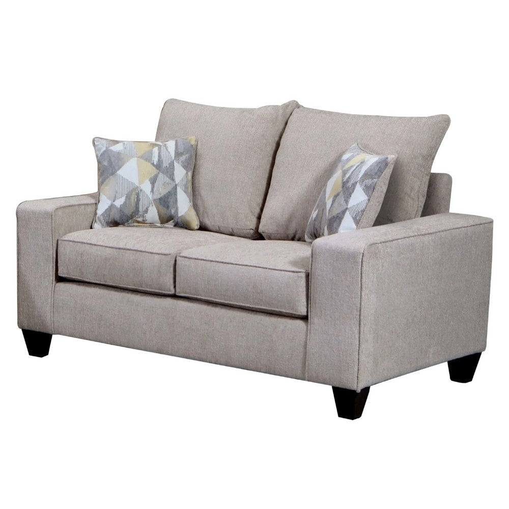Marlow Loveseat w/ 2 Pillows | Boxy Track Arms | Beige Chenille 61"
