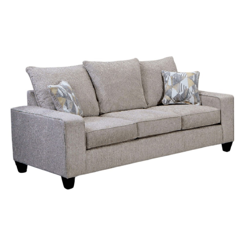Marlow Sofa w/ 2 Pillows | Boxy Track Arms | Beige Chenille 83"