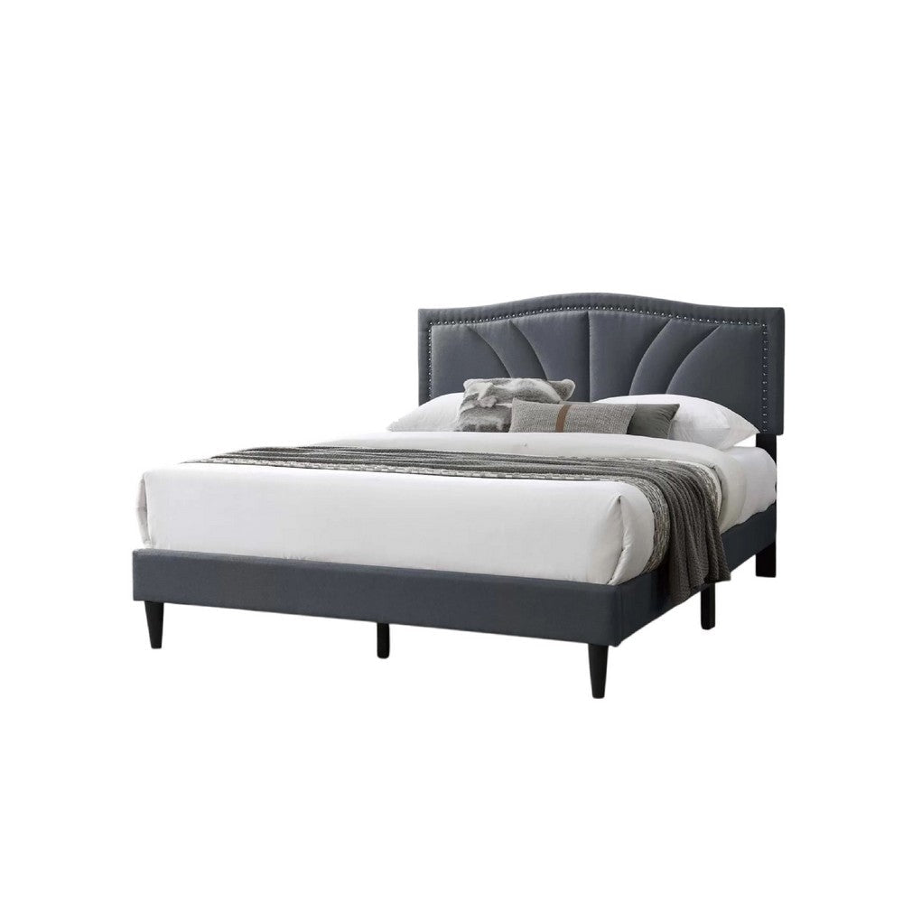 Carie Full Bed | Charcoal Gray Burlap Upholstery | Padded Headboard BM341023