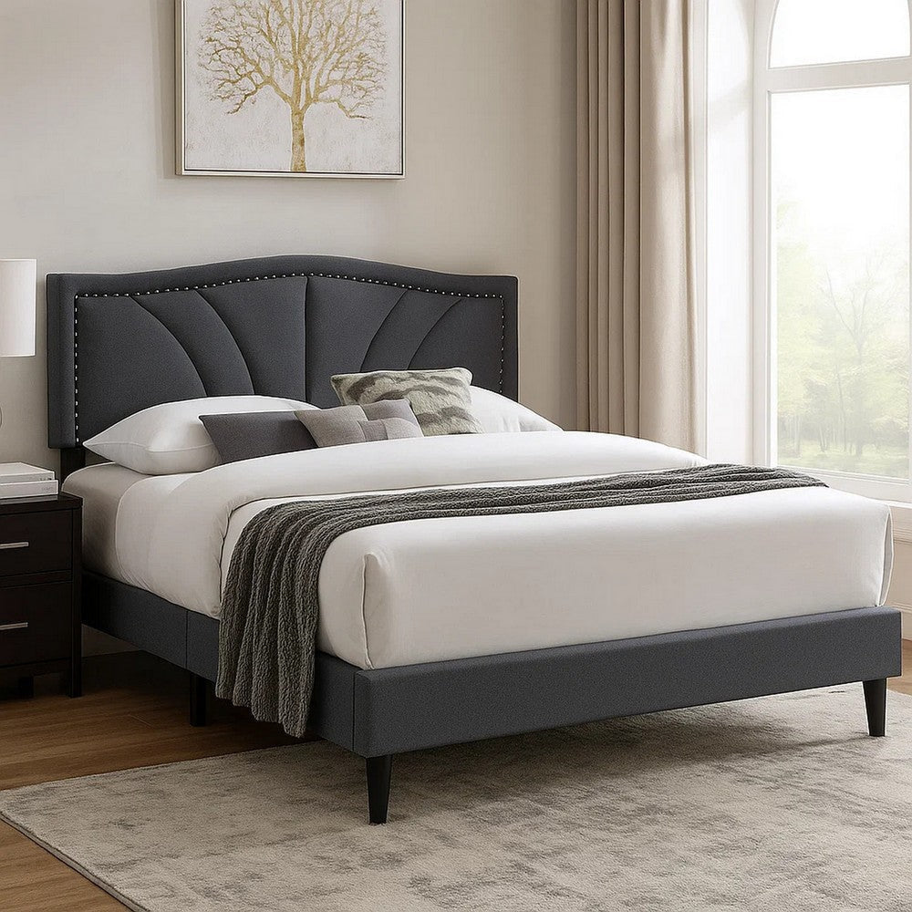 Carie Full Bed | Charcoal Gray Burlap Upholstery | Padded Headboard BM341023