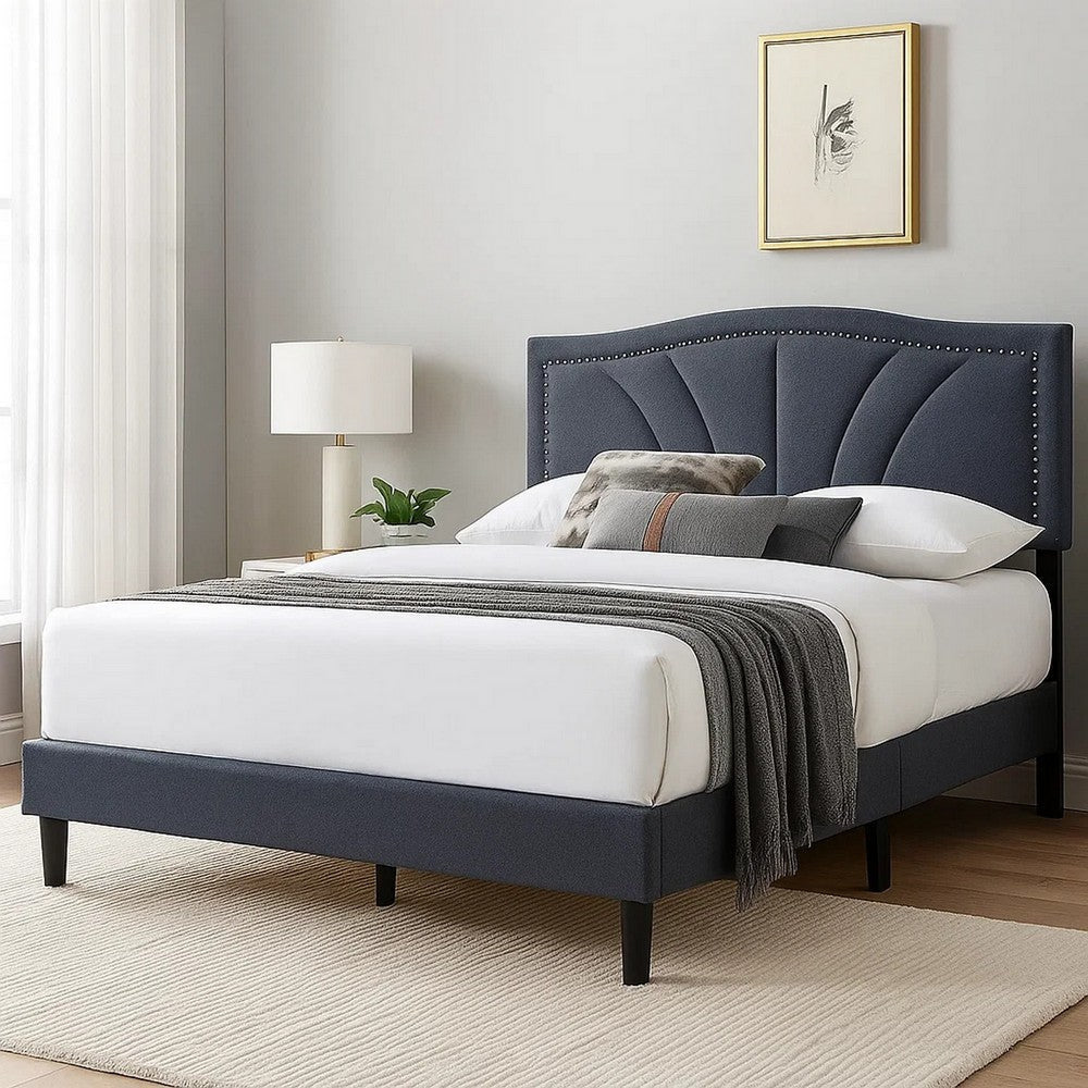 Carie Full Bed | Charcoal Gray Burlap Upholstery | Padded Headboard