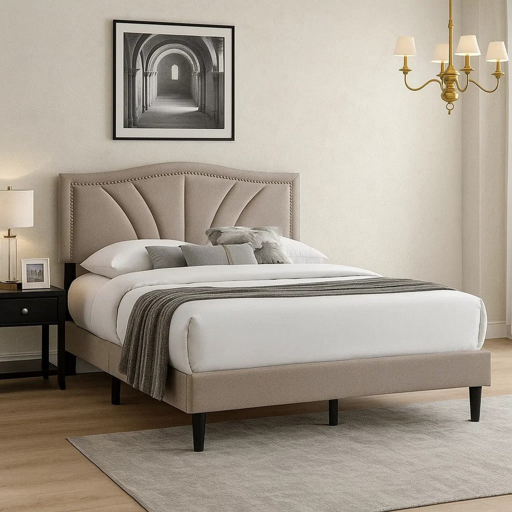 Carie Full Bed | Light Brown Burlap Upholstery | Padded Headboard BM341024