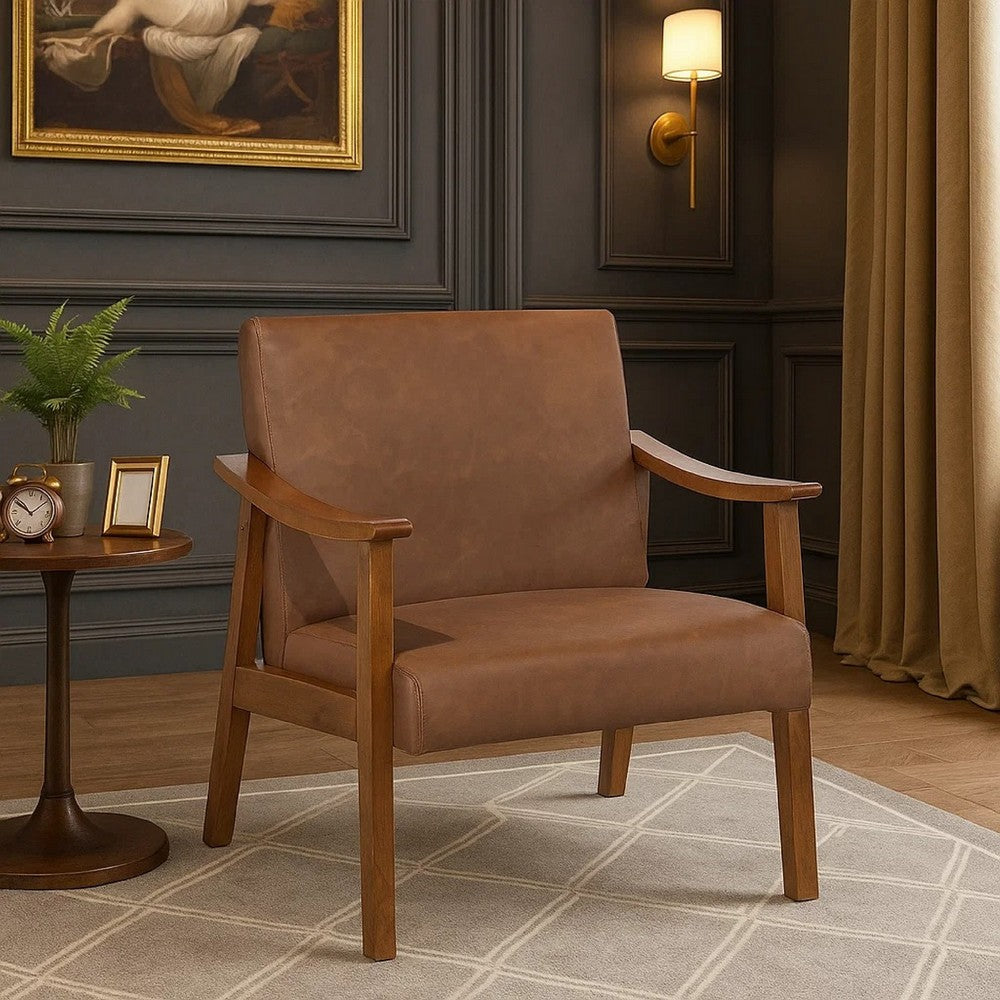 Onile Classic Accent Chair | Brown Faux Leather | Wood | Foam Cushions