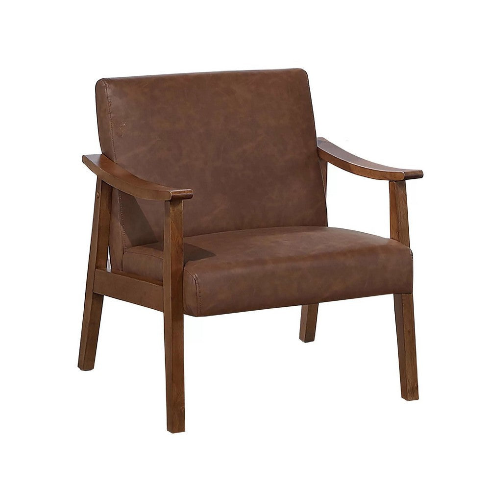 Onile Classic Accent Chair | Brown Faux Leather | Wood | Foam Cushions