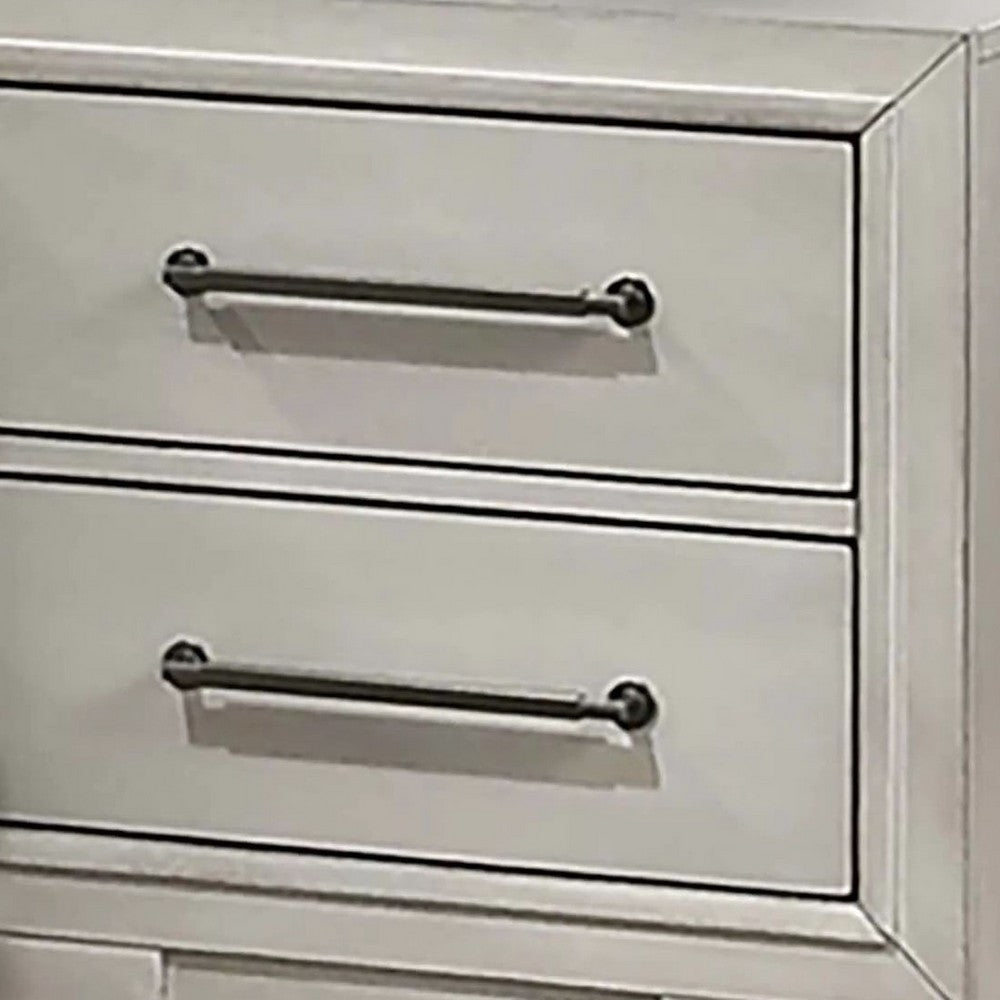 Jaxen Nightstand End Table | Antique White Rubberwood | 2 Drawers | 23’’ BM341027