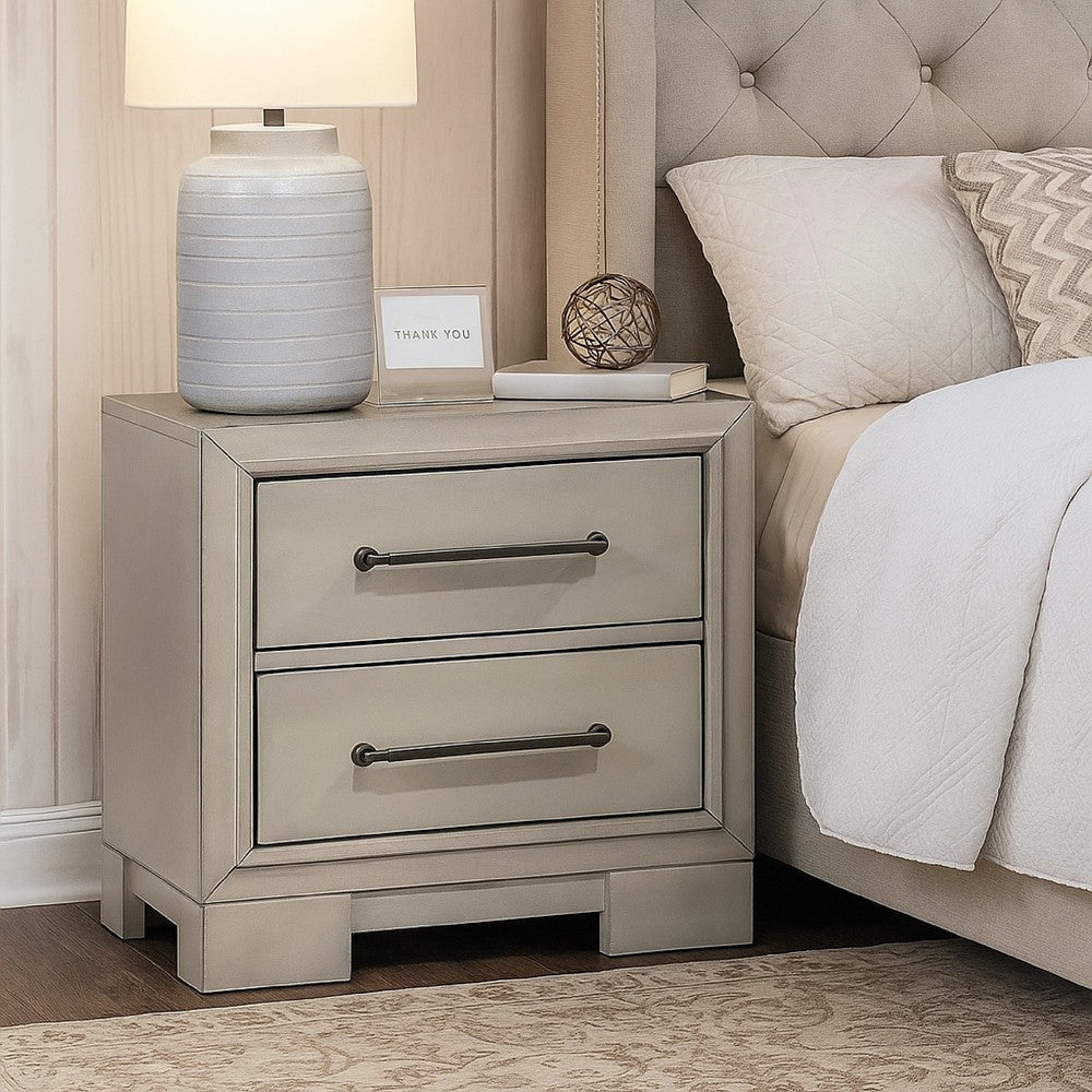 Jaxen Nightstand End Table | Antique White Rubberwood | 2 Drawers | 23"