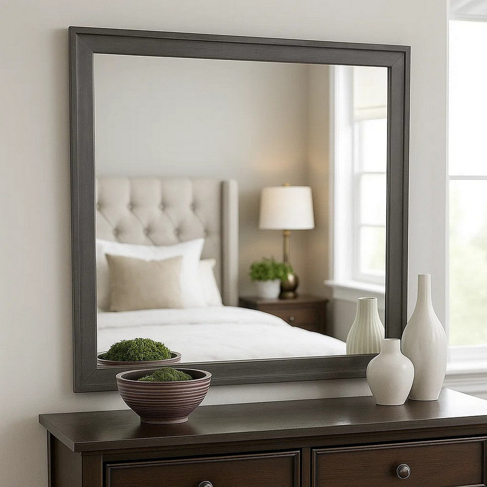 Dresser Mirror | Charcoal Gray Poplar Wood Frame | Square 40"