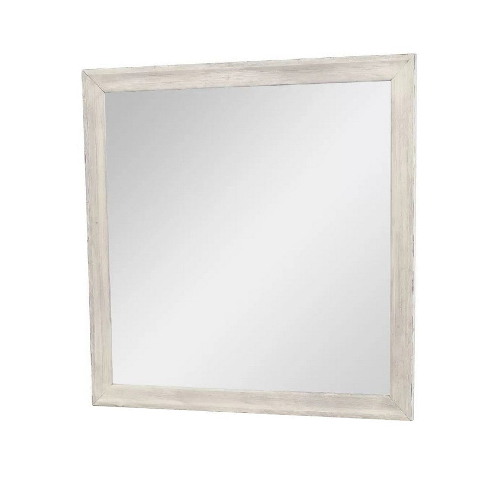 Dresser Mirror | Antique White Poplar Wood Frame | Square 40’’ BM341029