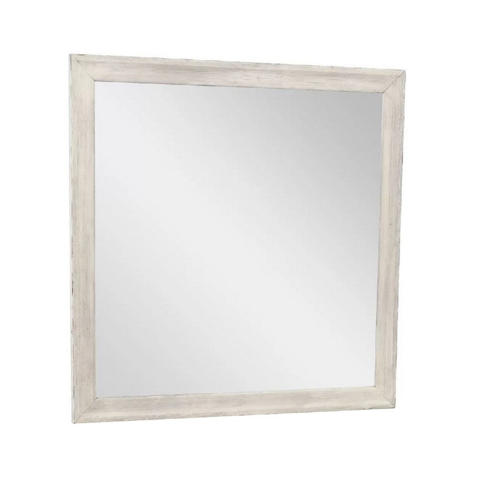 Dresser Mirror | Antique White Poplar Wood Frame | Square 40’’ BM341029