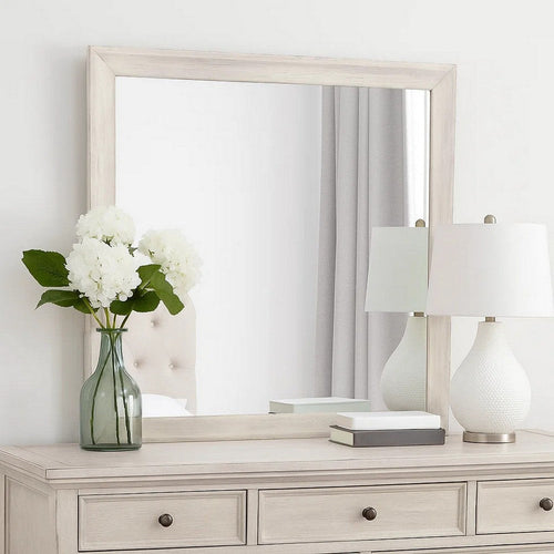 Dresser Mirror | Antique White Poplar Wood Frame | Square 40’’ BM341029