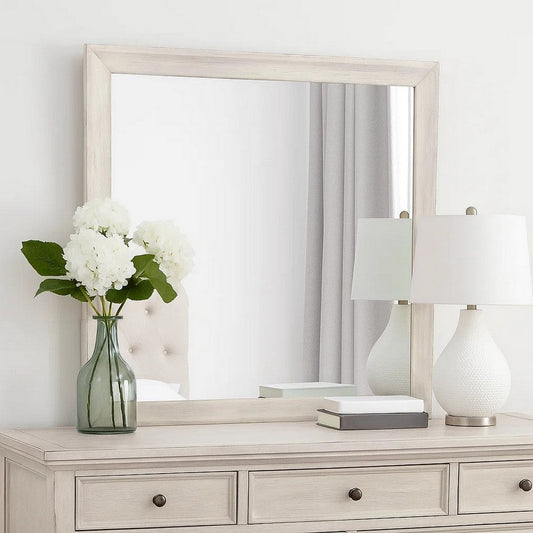 Dresser Mirror | Antique White Poplar Wood Frame | Square 40’’ BM341029