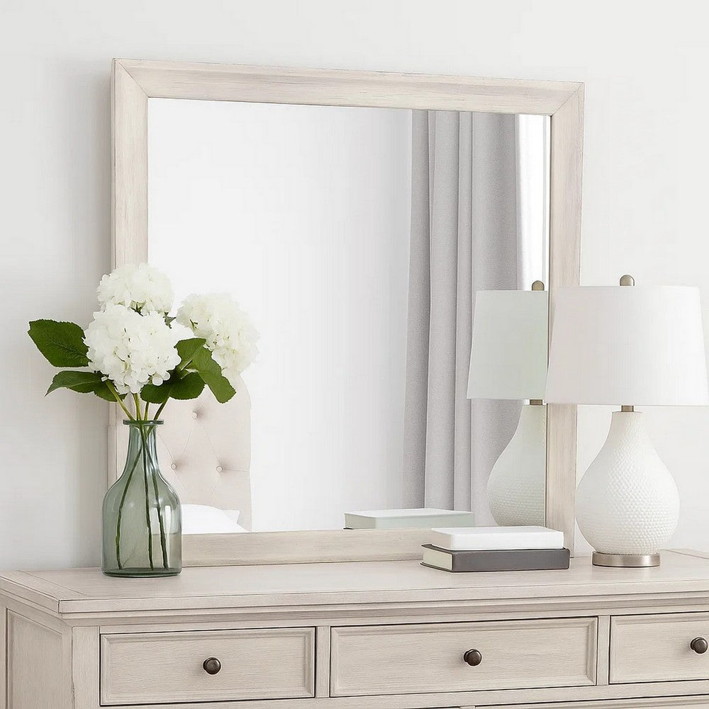Dresser Mirror | Antique White Poplar Wood Frame | Square 40"