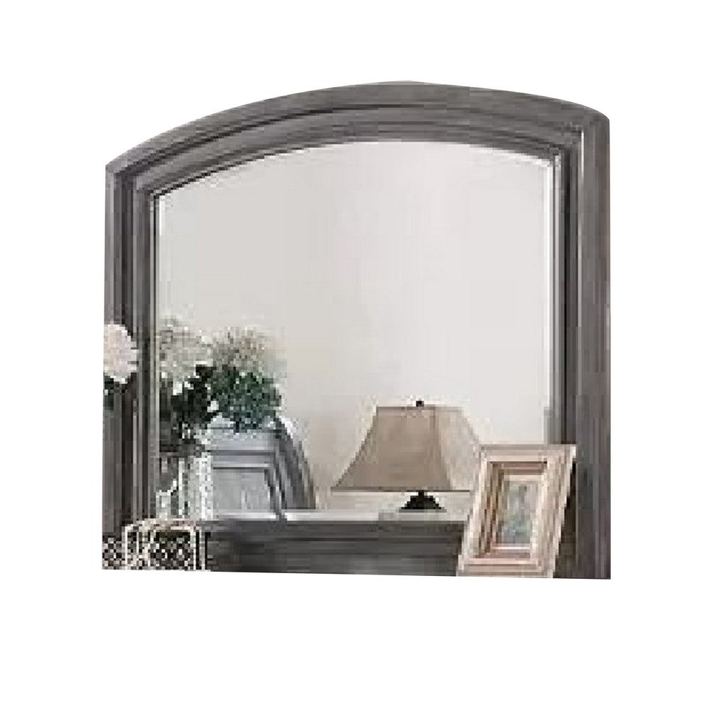 Dresser Mirror | Gray Pine Wood Frame | Farmhouse Carved Details 36x42