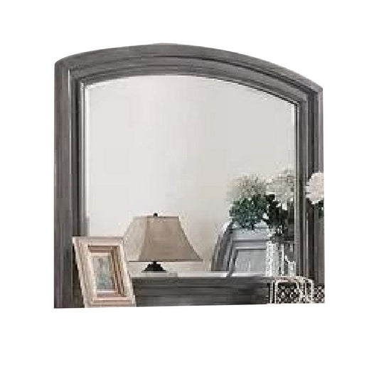 Dresser Mirror | Gray Pine Wood Frame | Farmhouse Carved Details 36x42