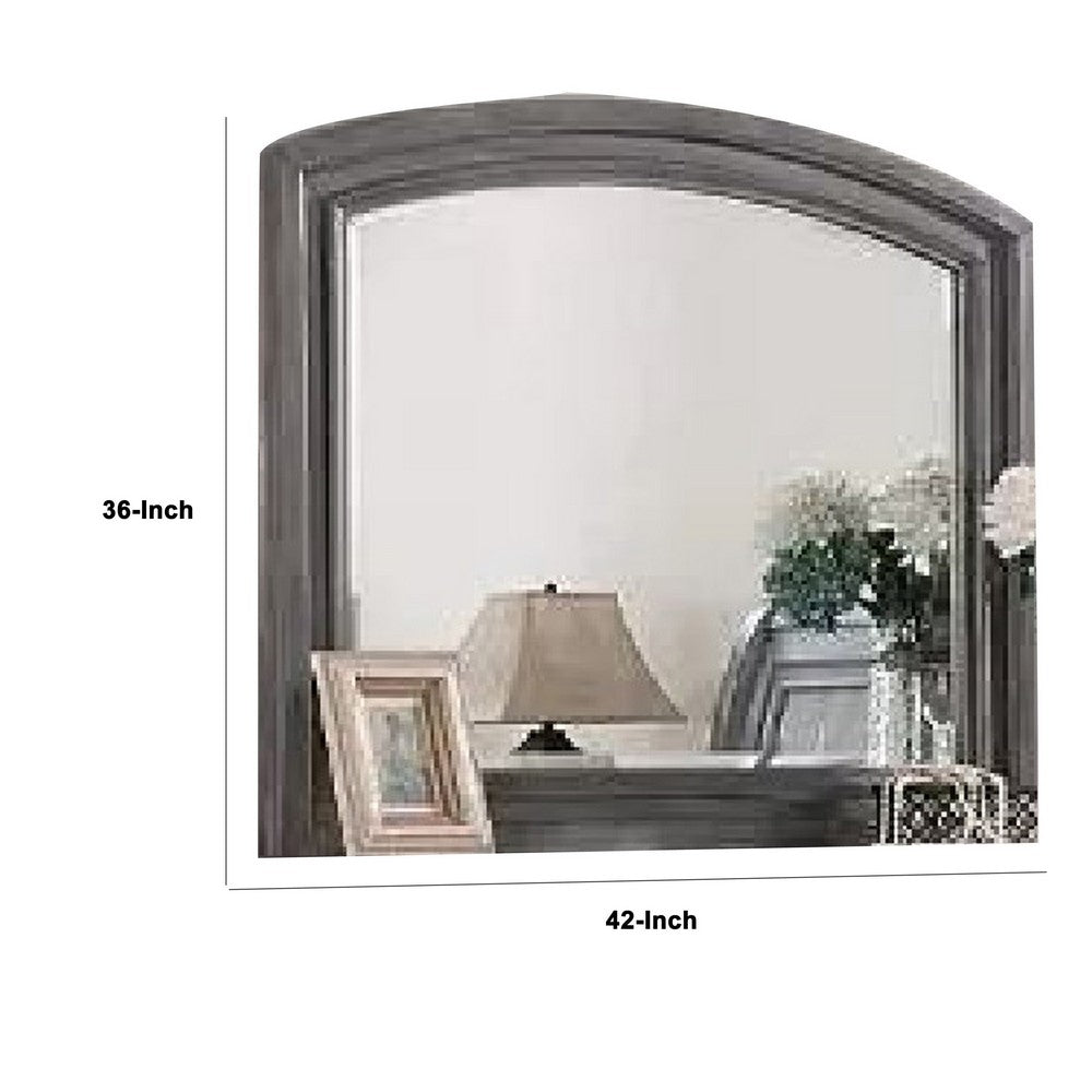 Dresser Mirror | Gray Pine Wood Frame | Farmhouse Carved Details 36x42