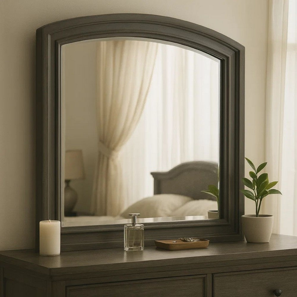 Dresser Mirror | Gray Pine Wood Frame | Farmhouse Carved Details 36x42