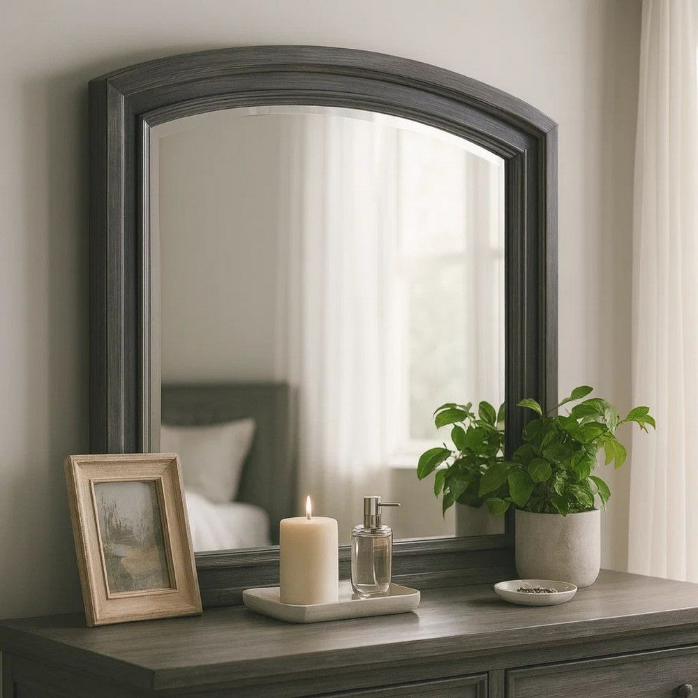 Dresser Mirror | Gray Pine Wood Frame | Farmhouse Carved Details 36x42