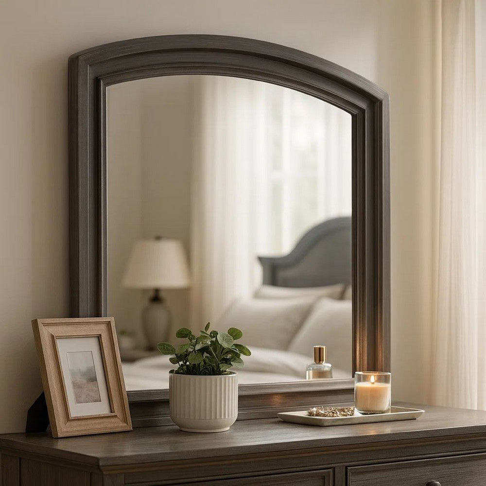 Dresser Mirror | Gray Pine Wood Frame | Farmhouse Carved Details 36x42