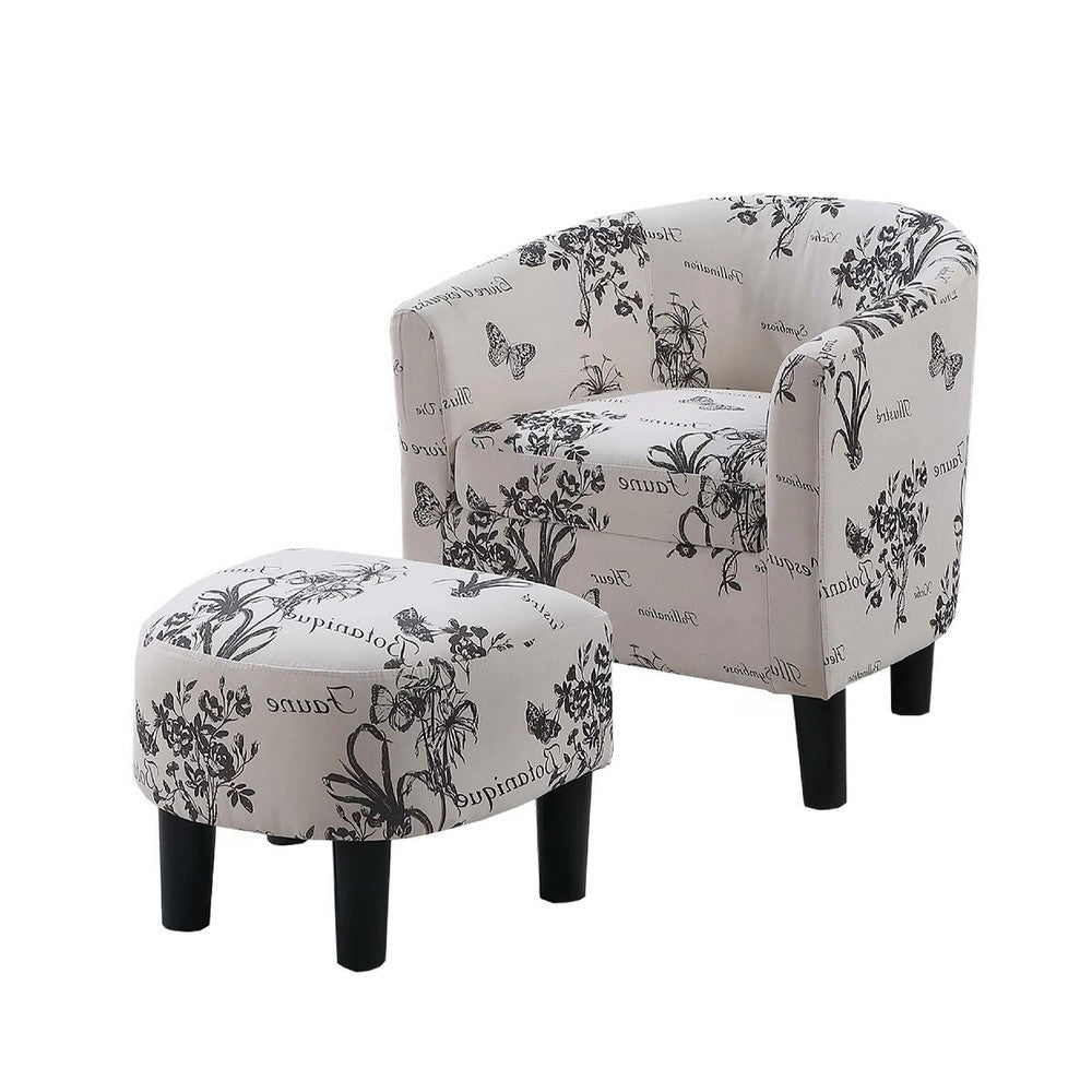 Beua 2pc Accent Chair & Ottoman Set | White & Black Script Print BM341031