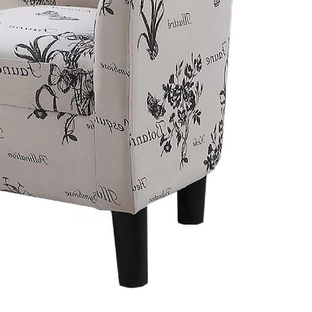 Beua 2pc Accent Chair & Ottoman Set | White & Black Script Print BM341031