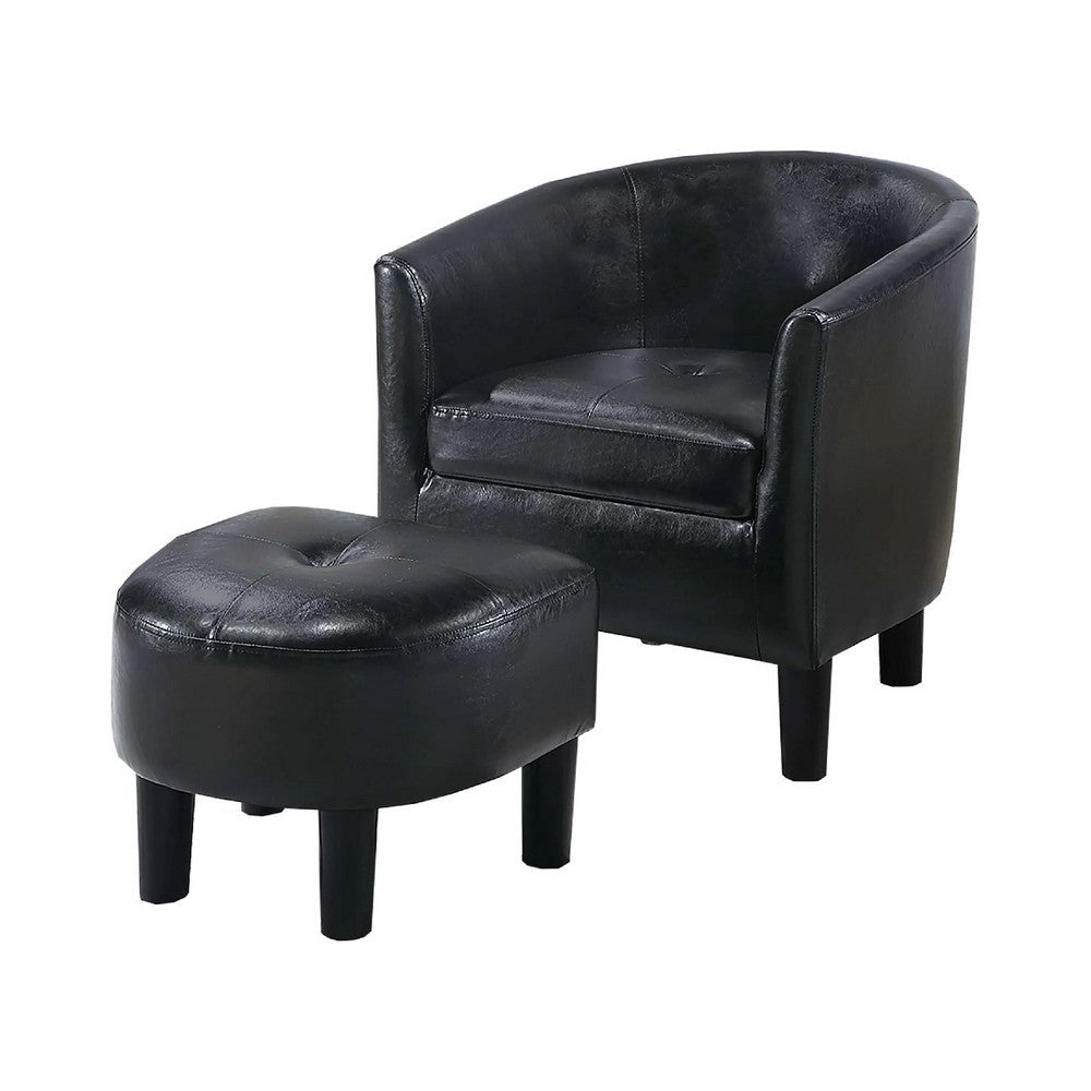Beua 2pc Accent Chair & Ottoman Set | Black Faux Leather | Foam Cushions BM341032
