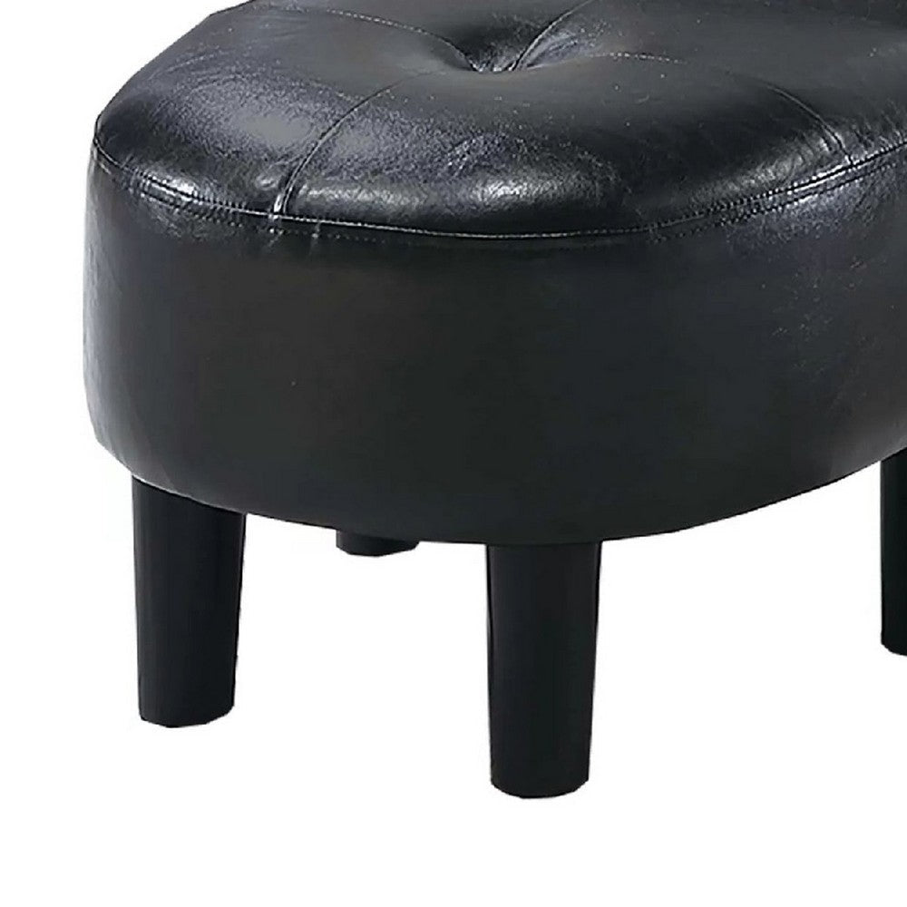 Beua 2pc Accent Chair & Ottoman Set | Black Faux Leather | Foam Cushions BM341032