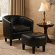 Beua 2pc Accent Chair & Ottoman Set | Black Faux Leather | Foam Cushions