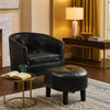 Beua 2pc Accent Chair & Ottoman Set | Black Faux Leather | Foam Cushions