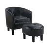 Beua 2pc Accent Chair & Ottoman Set | Black Faux Leather | Foam Cushions
