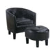 Beua 2pc Accent Chair & Ottoman Set | Black Faux Leather | Foam Cushions
