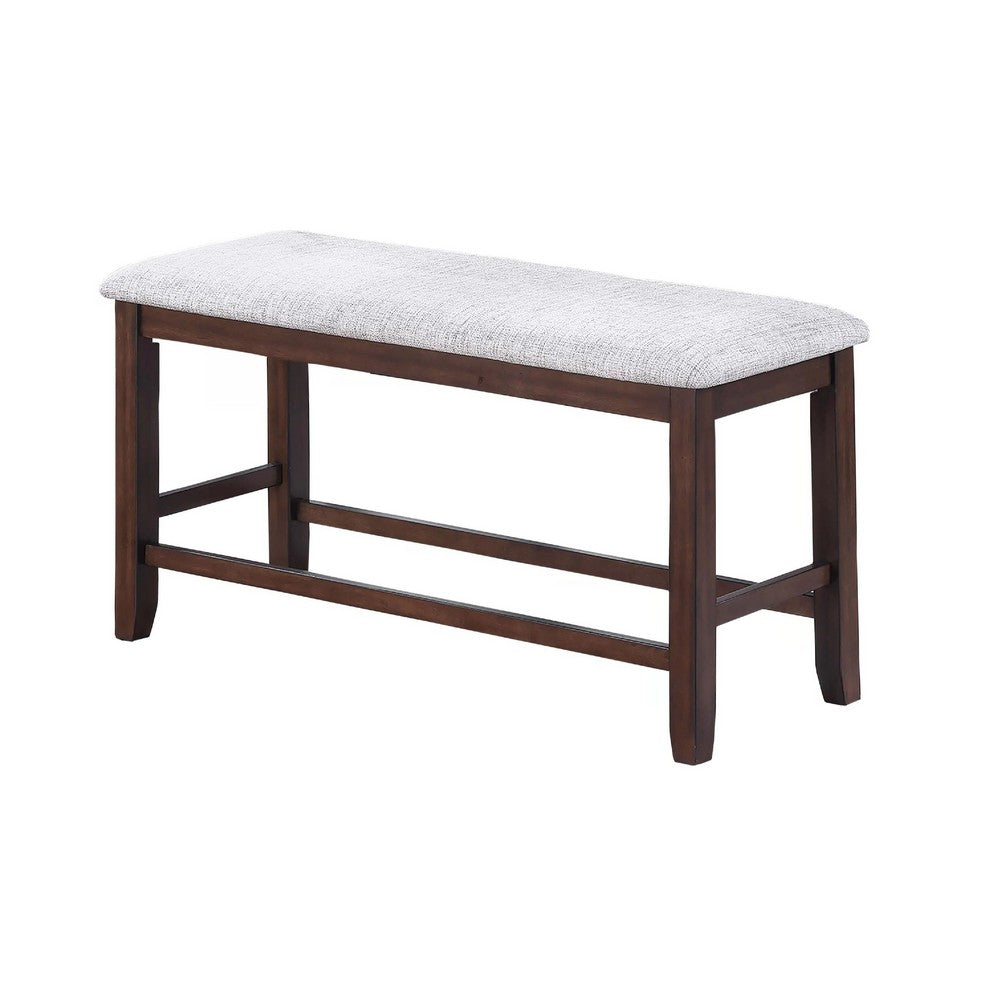 Counter Hight Dining Bench | White Fabric | Walnut Brown Wood | 46" Foam Seat