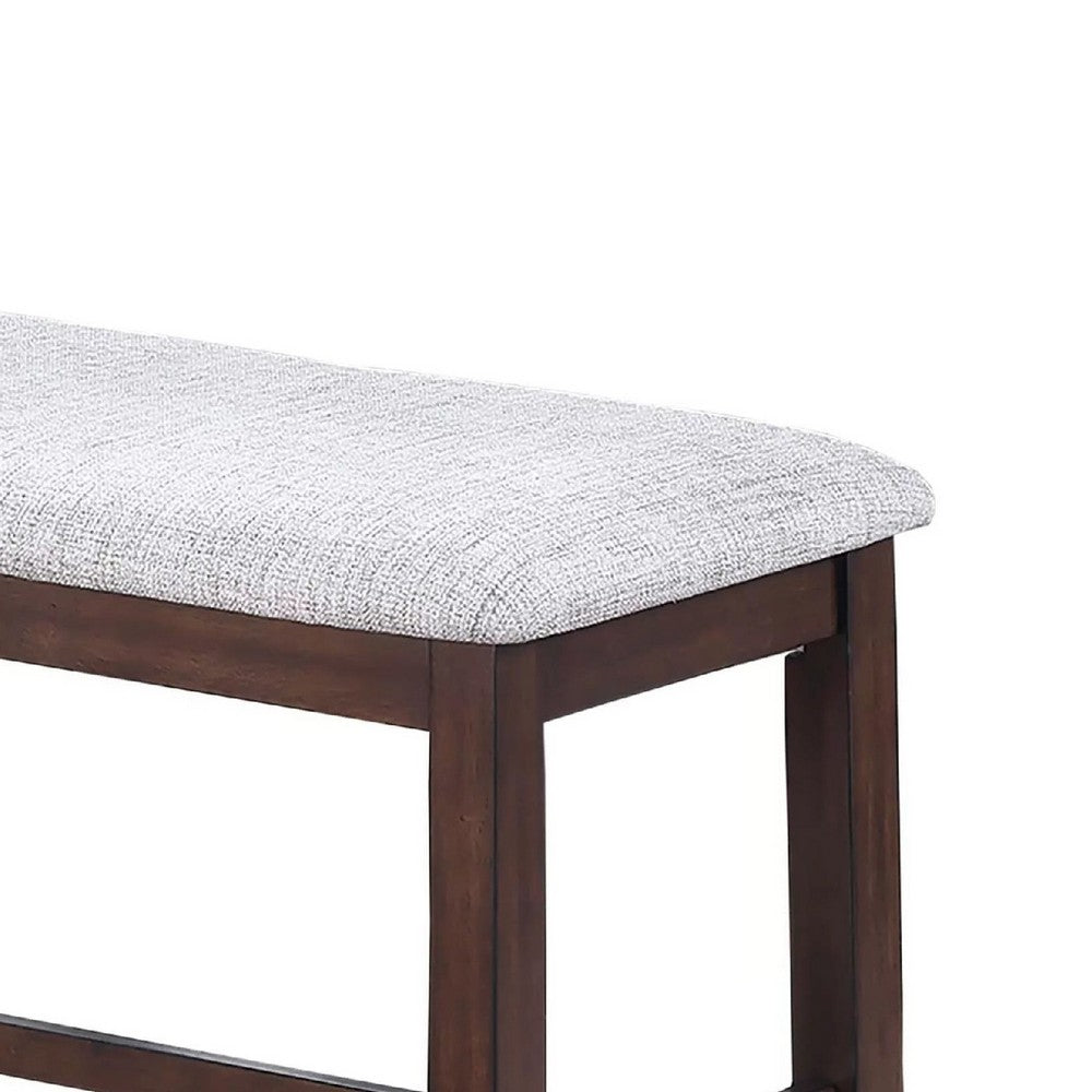 Counter Hight Dining Bench | White Fabric | Walnut Brown Wood | 46" Foam Seat