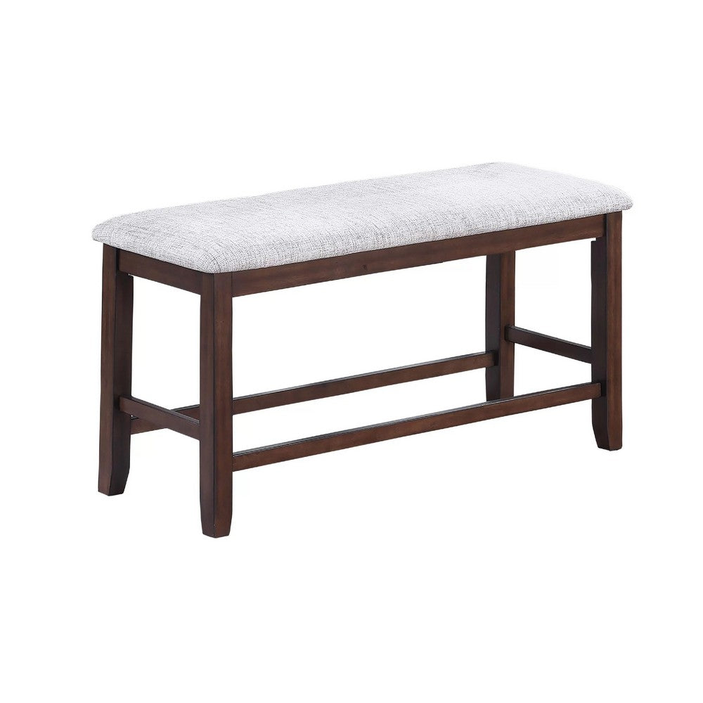Counter Hight Dining Bench | White Fabric | Walnut Brown Wood | 46" Foam Seat