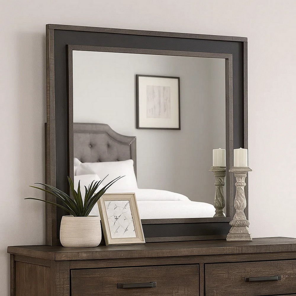 Dresser Mirror | Rustic Brown & Charcoal Gray Wood Frame | 36’’ BM341034