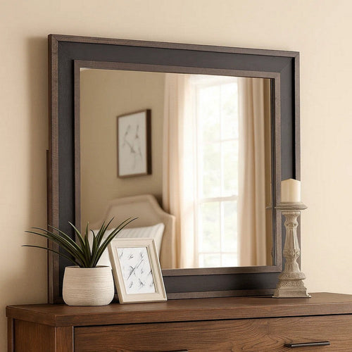 Dresser Mirror | Rustic Brown & Charcoal Gray Wood Frame | 36’’ BM341034