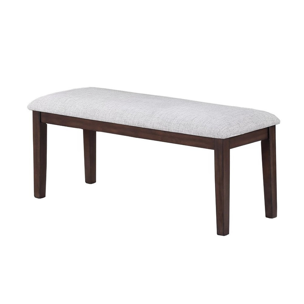Dining Bench | White Fabric Walnut Brown Rubberwood | 46" Foam Seat