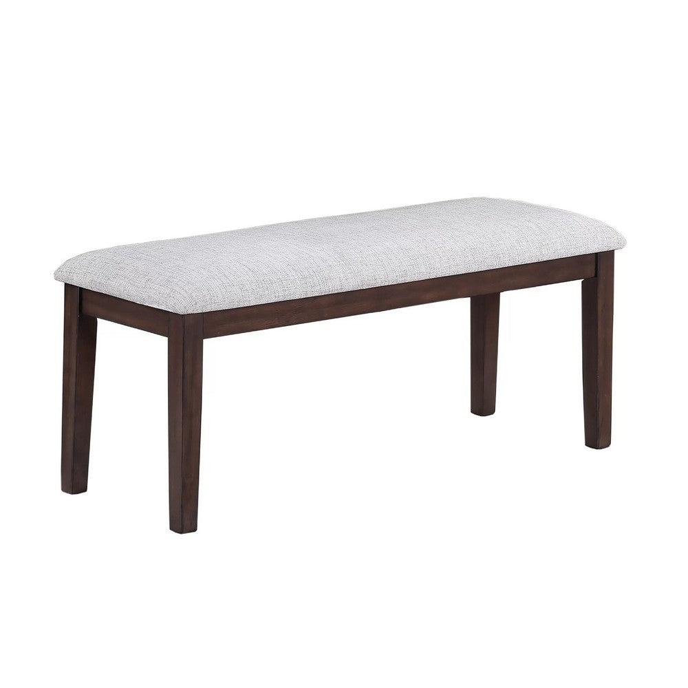 Dining Bench | White Fabric Walnut Brown Rubberwood | 46" Foam Seat