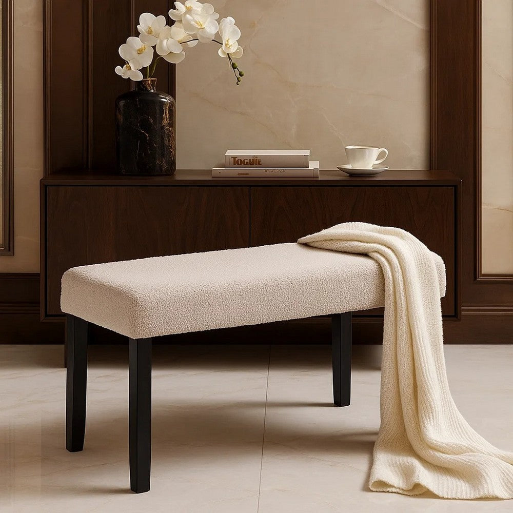 Arun Dining Bench | Beige Fabric | Black Rubberwood | 41" Foam Seat