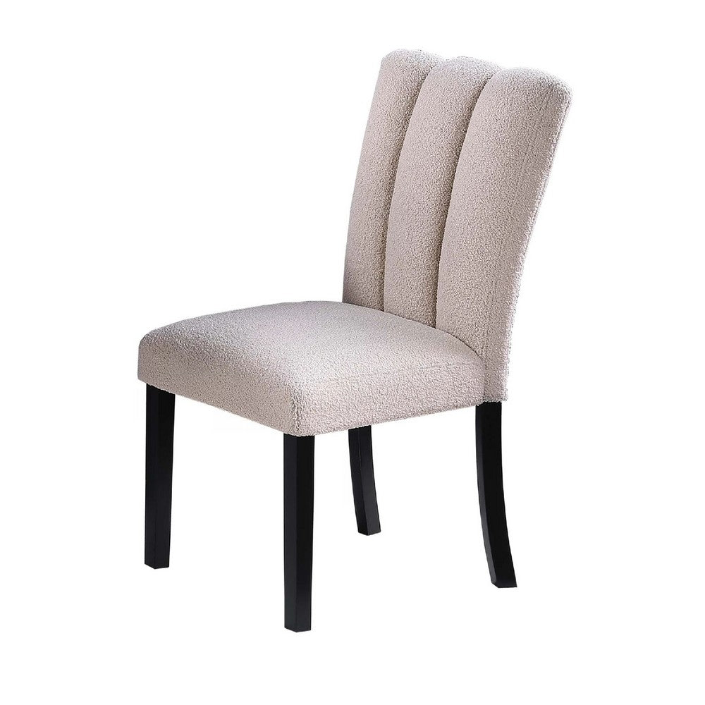 Dining Side Chair Set of 2 | Foam Cushioned Beige Fabric | Black Wood