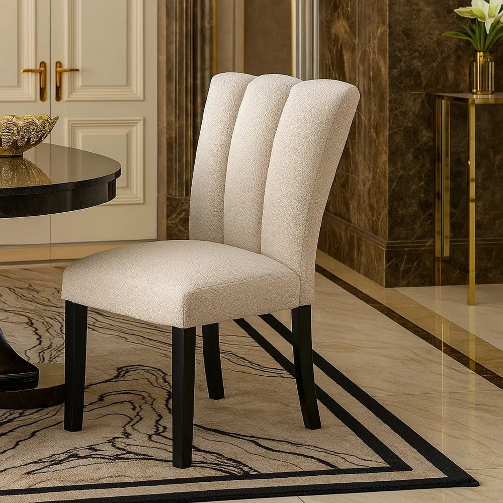 Dining Side Chair Set of 2 | Foam Cushioned Beige Fabric | Black Wood