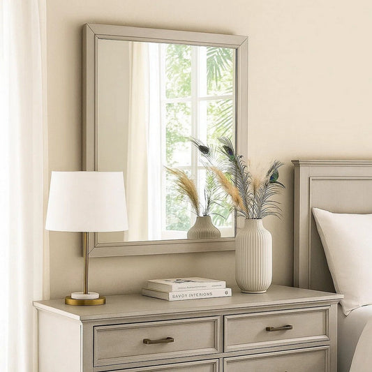 Dresser Mirror | Subtle Antique White Rubberwood | Square 40’’ BM341039