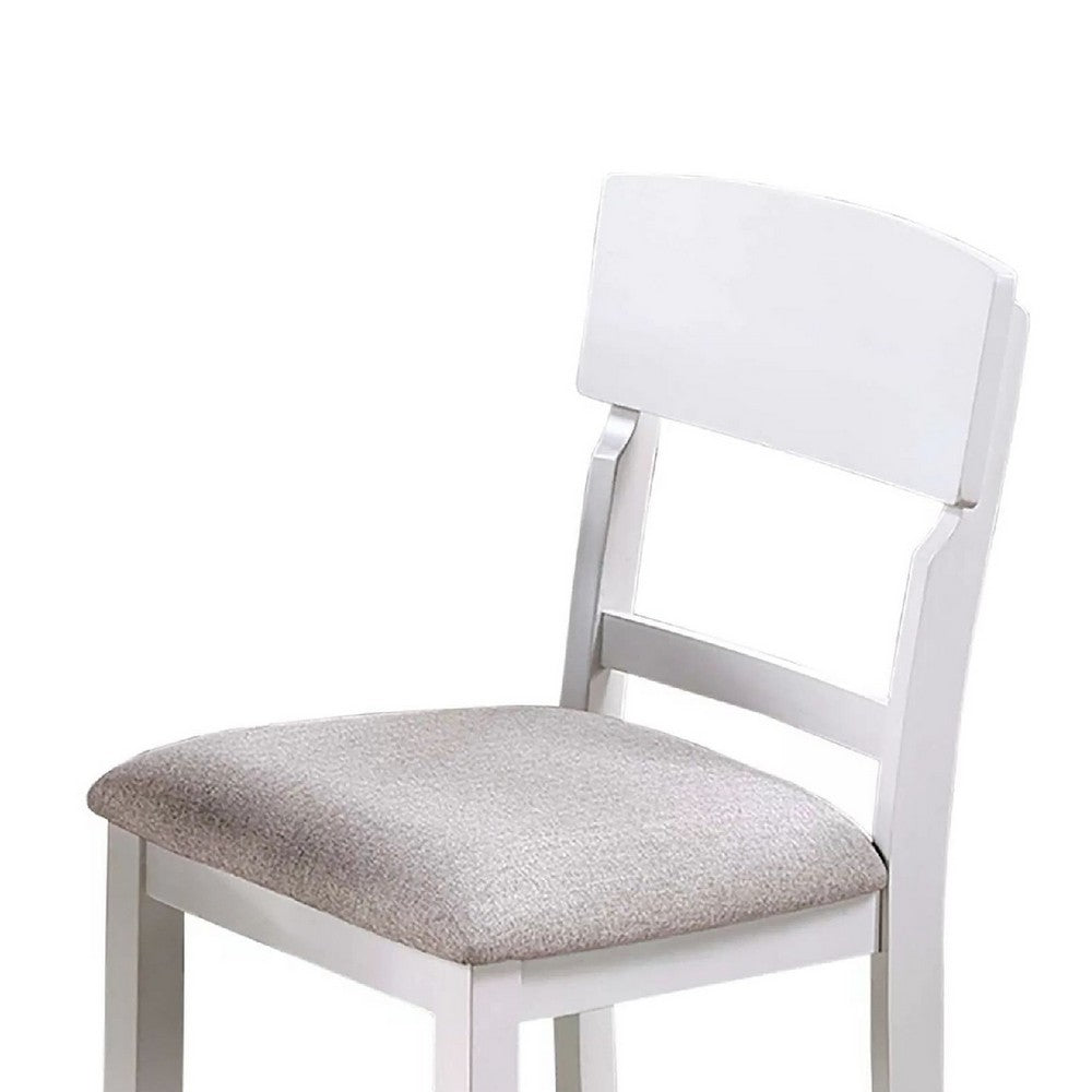Keyan Counter Height Chair, Set of 2, Foam Gray Fabric Seat, Antique White Wood